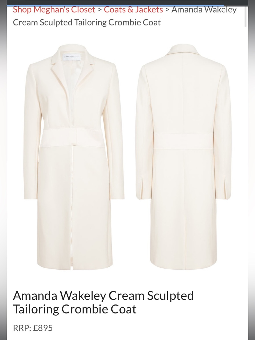 NWOT Amanda Wakeley Cream ‘Crombie’ Coat ASO Meghan Markle - Picture 3 of 15